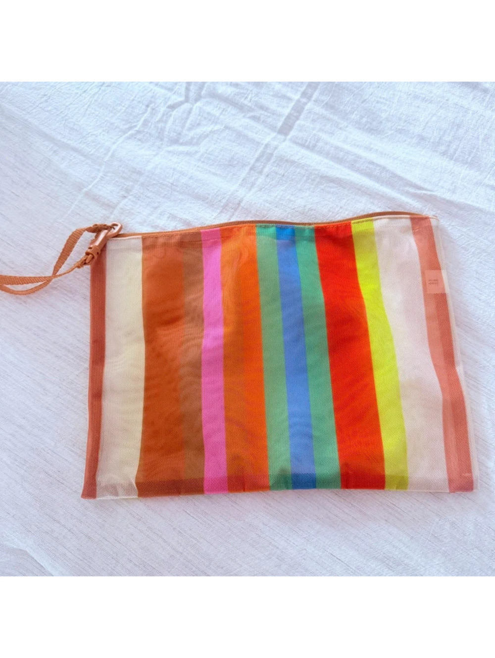 Target striped mesh beach pouch